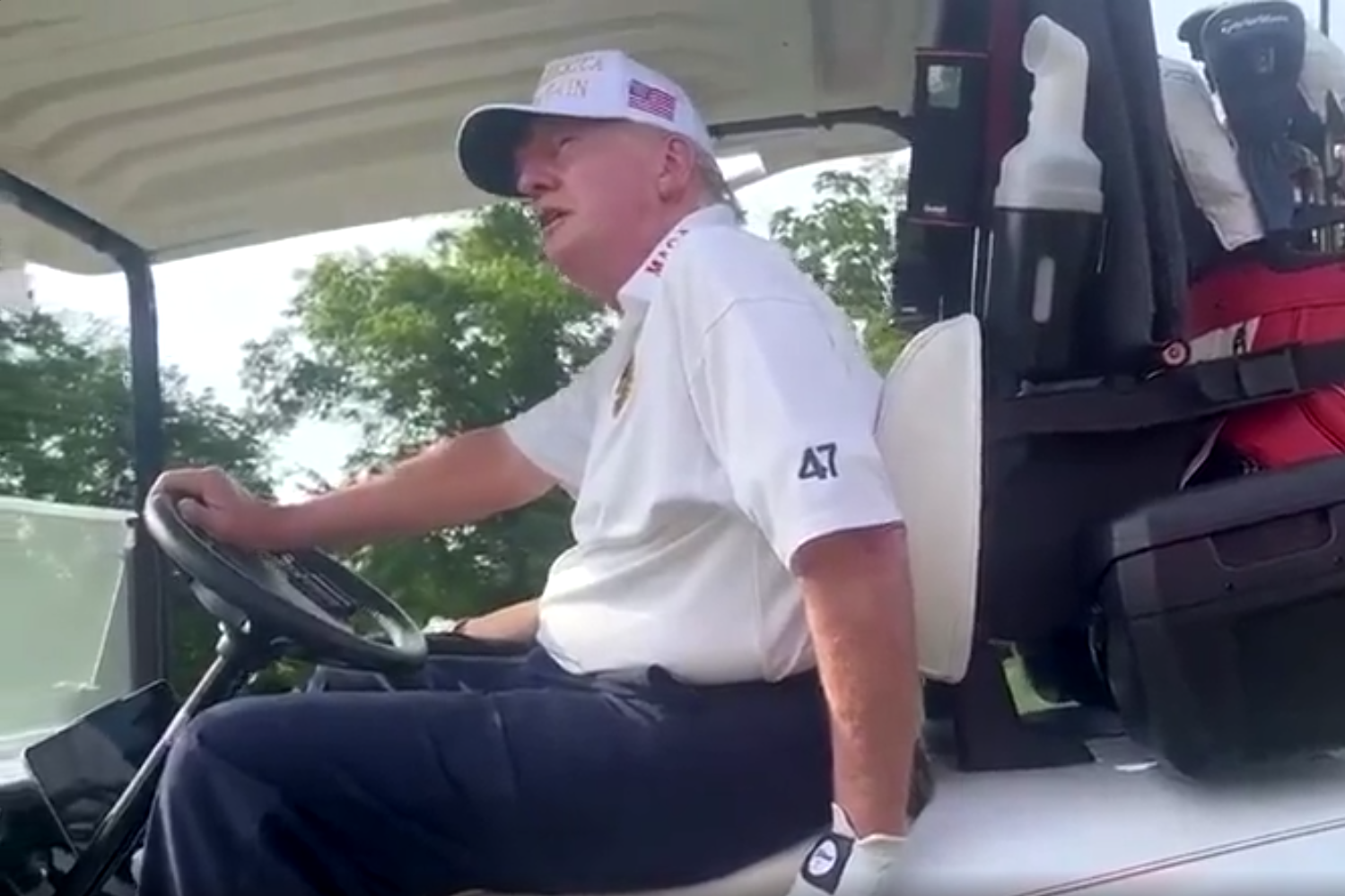 Donald Trump holding court in his golf buggy in a video posted to Truth Social on July 4 2024